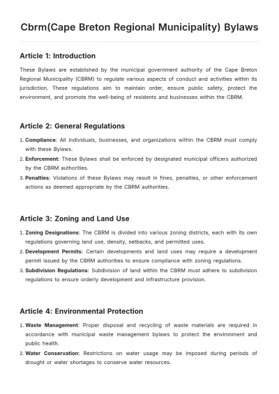 Free Cbrm(Cape Breton Regional Municipality) Bylaws Template to Edit Online
