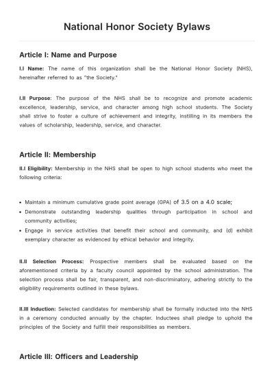 Free National Honor Society Bylaws Template to Edit Online
