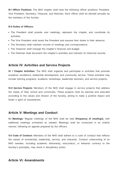 Free National Honor Society Bylaws Template to Edit Online