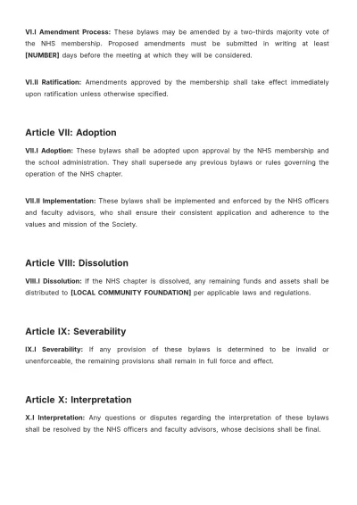 Free National Honor Society Bylaws Template to Edit Online