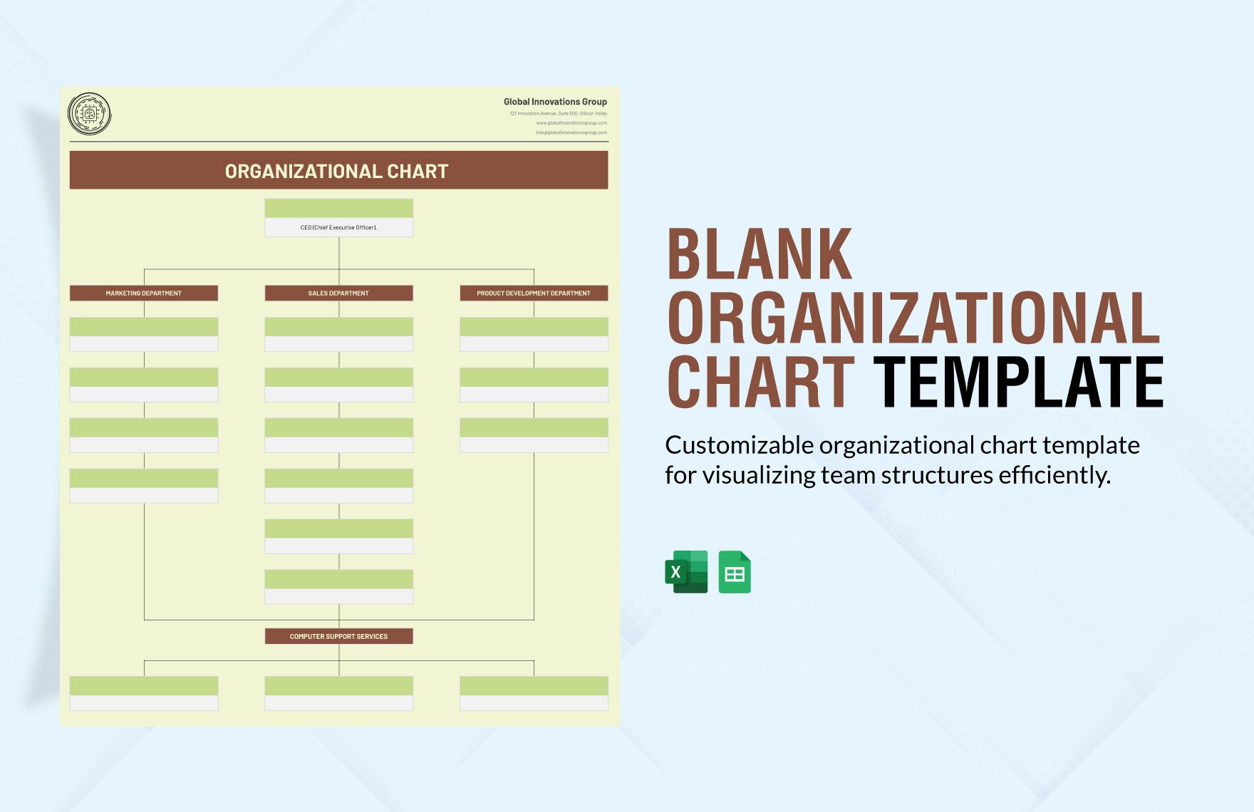 Blank Organizational Chart Template in Excel, Google Sheets