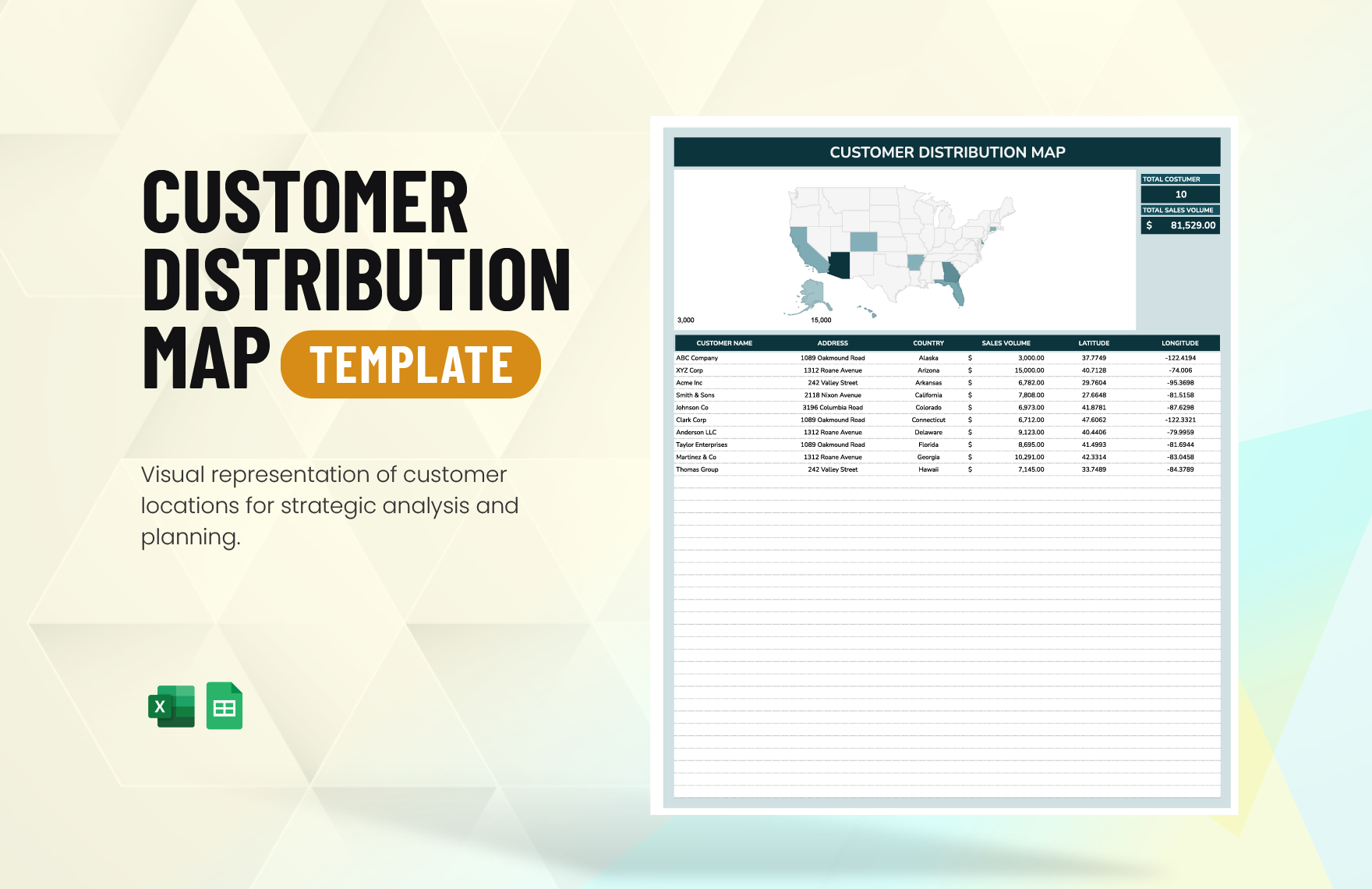 Customer Distribution Map Template in Excel, Google Sheets