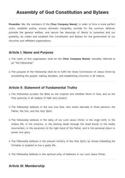 Free Assembly Of God Constitution And Bylaws Template to Edit Online