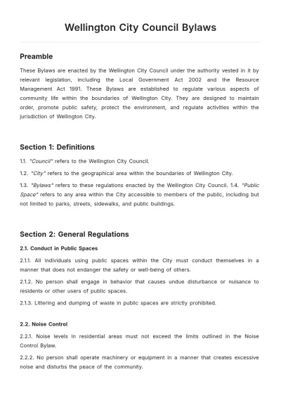 Free Wellington City Council Bylaws Template to Edit Online
