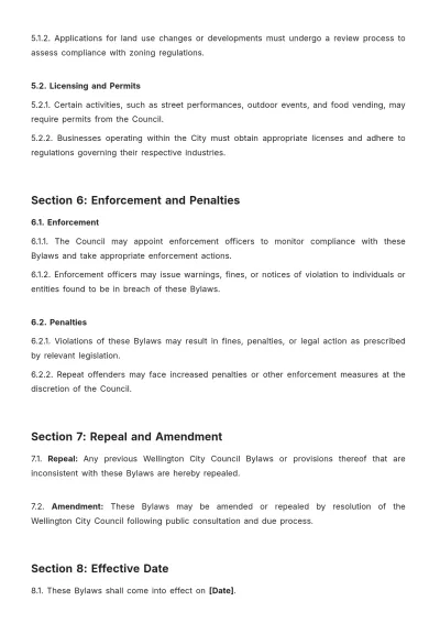 Free Wellington City Council Bylaws Template to Edit Online