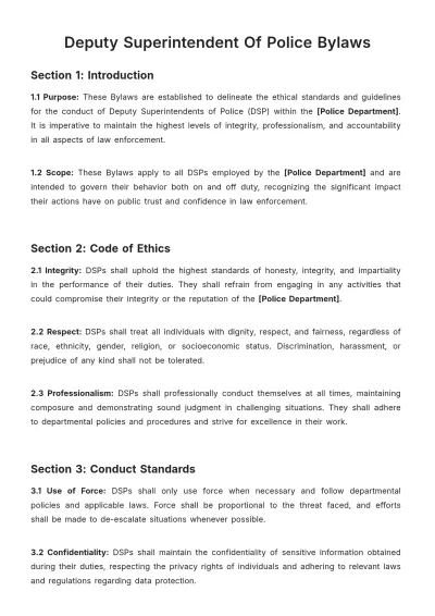 Free Dsp(Deputy Superintendent Of Police) Bylaws Template to Edit Online