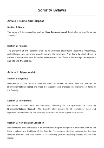 Free Sorority Bylaws Template to Edit Online
