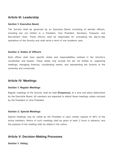 Free Sorority Bylaws Template to Edit Online