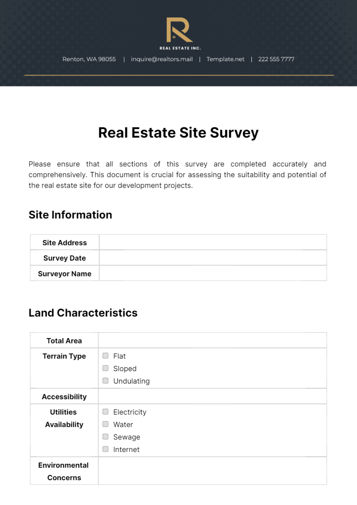 Free Real Estate Site Survey Template