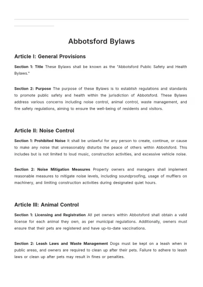 Free Abbotsford Bylaws Template to Edit Online