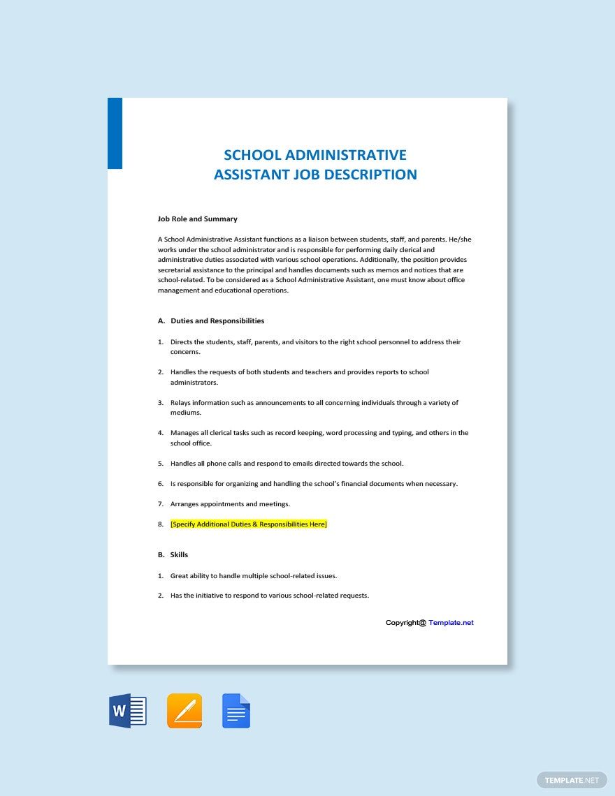 School Administrative Assistant Job Ad and Description Template