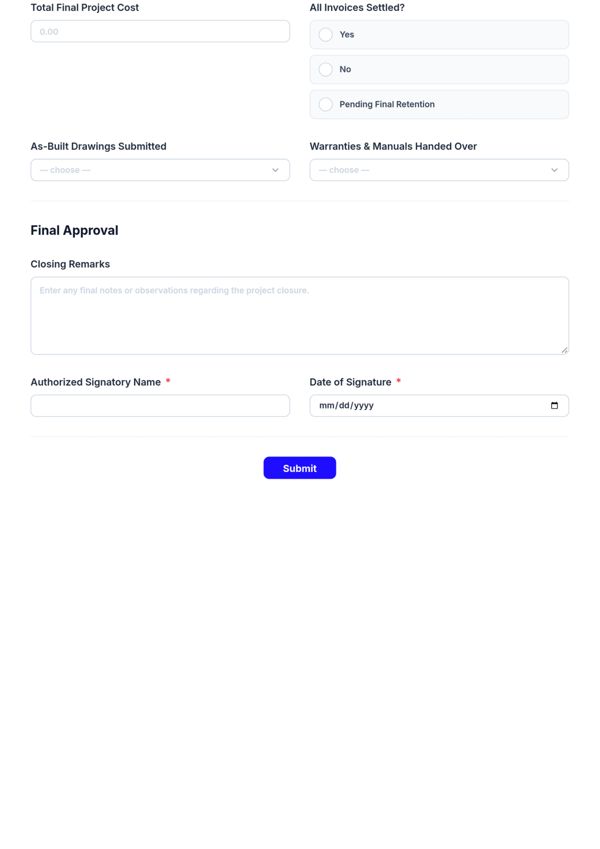 Free Real Estate Construction Project Closure Form Template & AI Maker