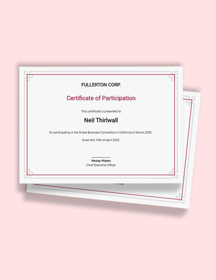 Sample Participation Certificate Template - Word