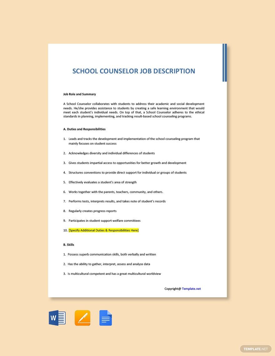 School Counselor Job Description Download In Word Google Docs PDF