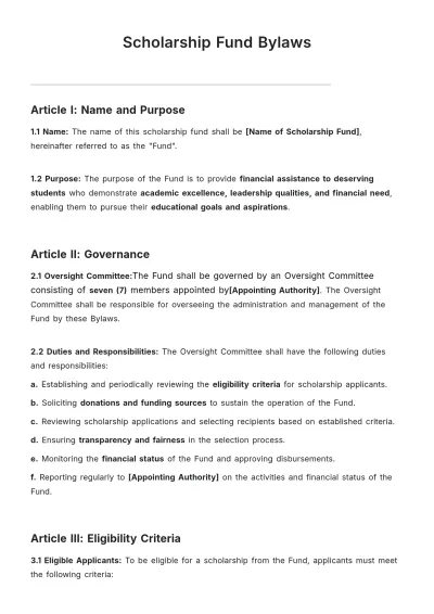 Free Scholarship Fund Bylaws Template to Edit Online