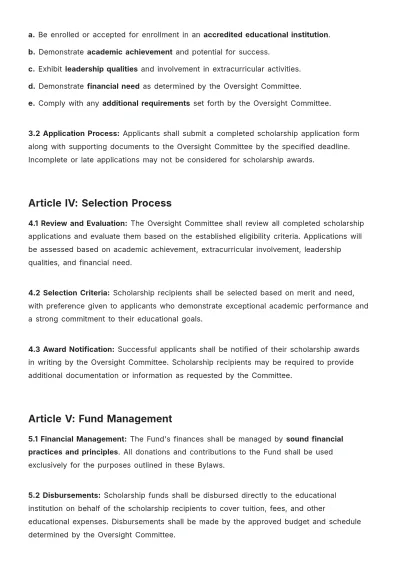 Free Scholarship Fund Bylaws Template to Edit Online