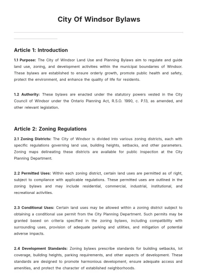 Free City Of Windsor Bylaws Template to Edit Online
