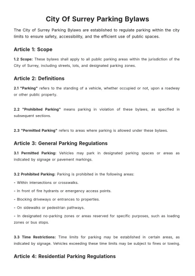 Free City Of Surrey Parking Bylaws Template to Edit Online