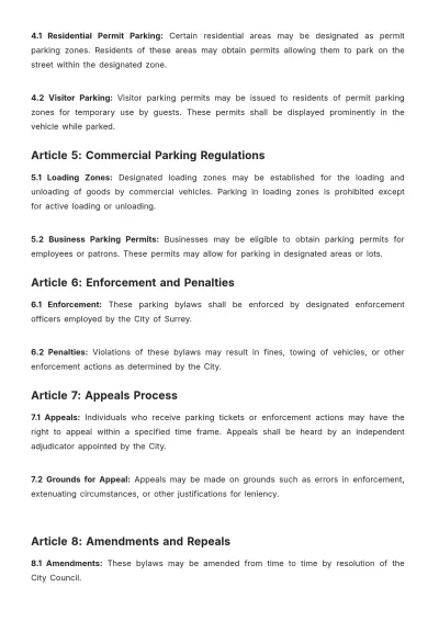 Free City Of Surrey Parking Bylaws Template to Edit Online