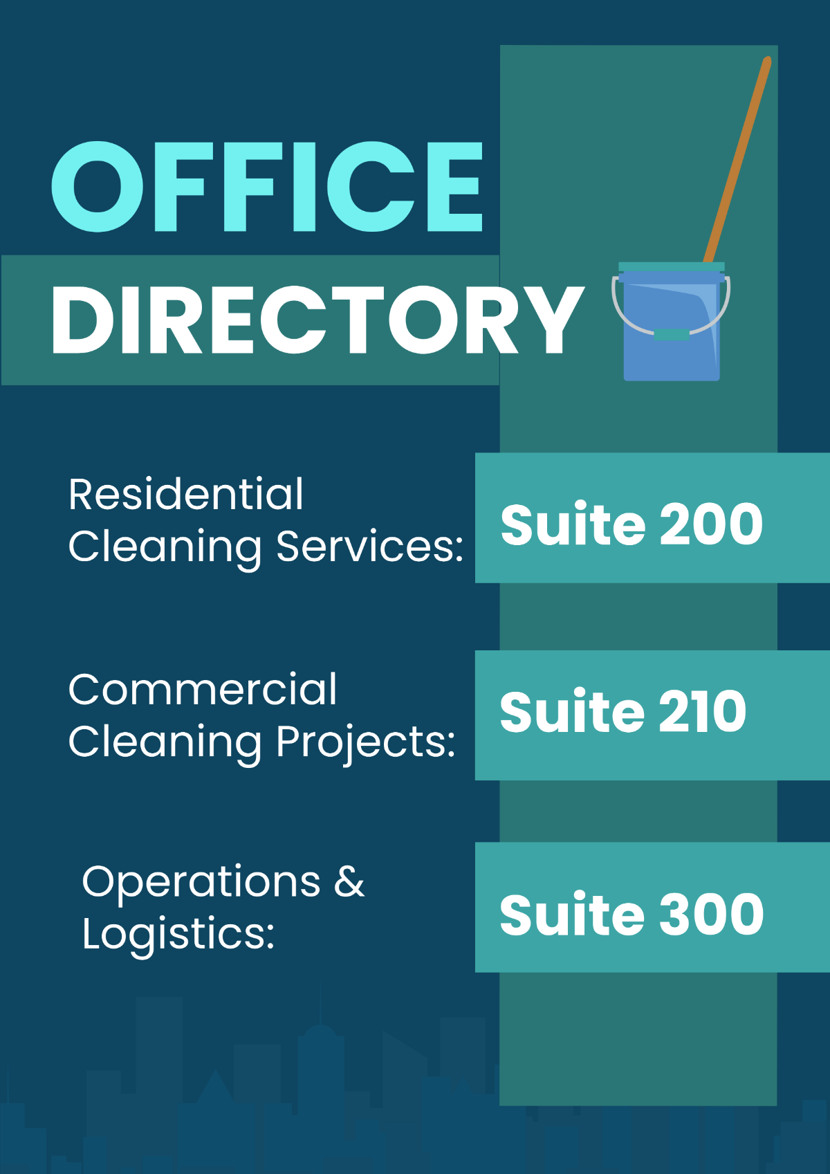Cleaning Services Office Directory and Departmental Sign