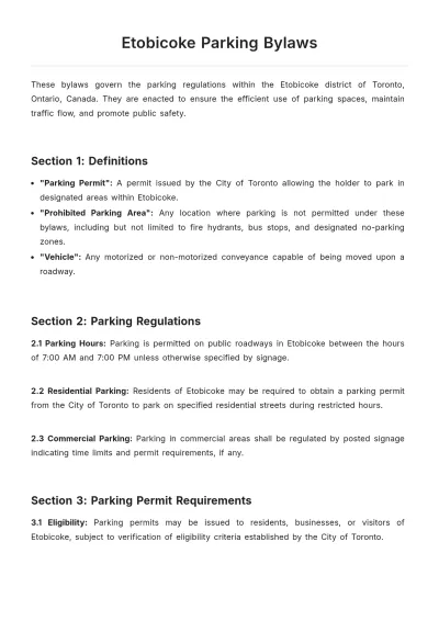 Free Etobicoke Parking Bylaws Template to Edit Online