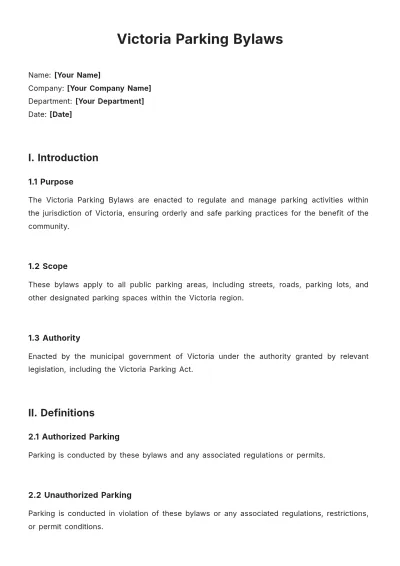 Free Victoria Parking Bylaws Template to Edit Online