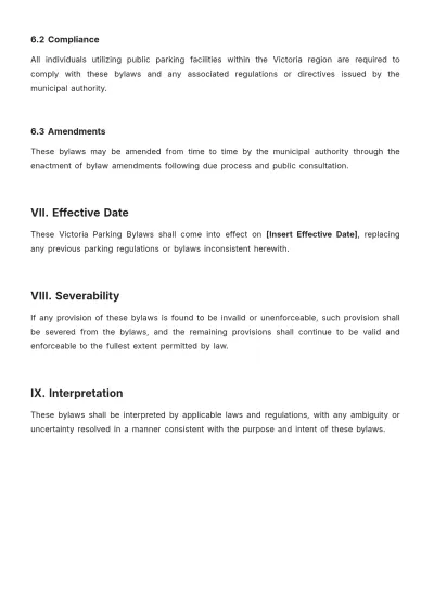 Free Victoria Parking Bylaws Template to Edit Online