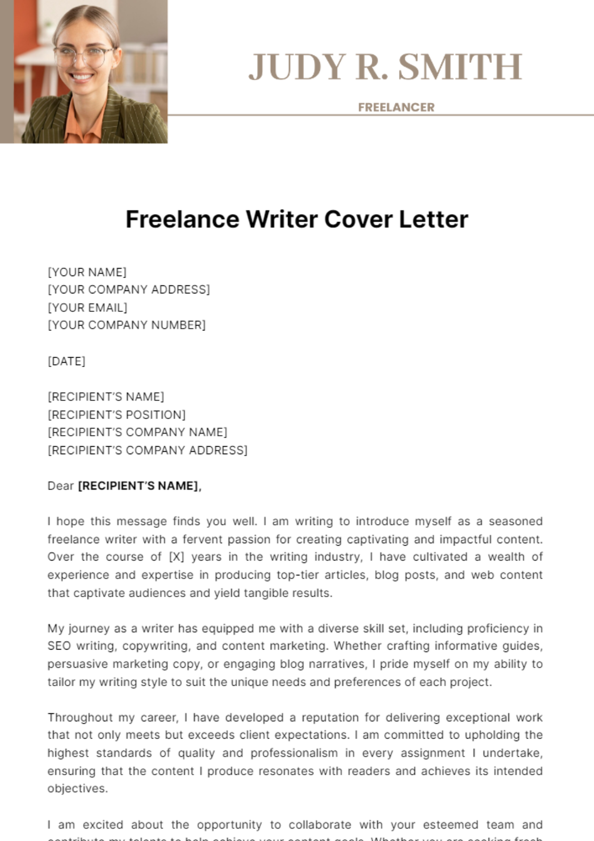 Freelance Writer Cover Letter Template
