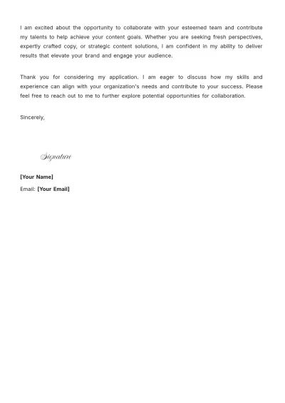 Free Freelance Writer Cover Letter to Edit Online