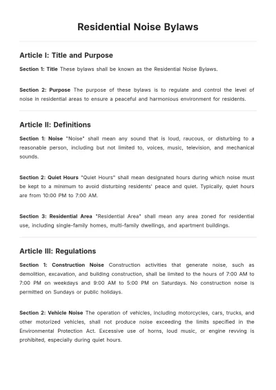 Free Residential Noise Bylaws Template to Edit Online