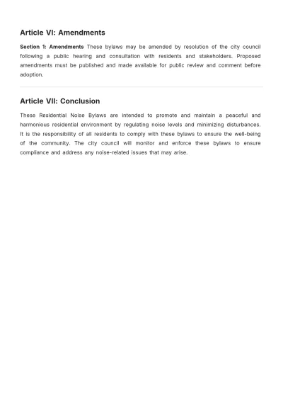 Free Residential Noise Bylaws Template to Edit Online