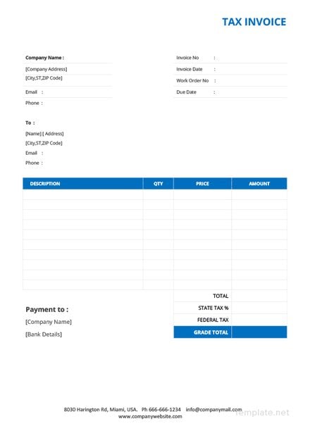 FREE Basic Tax Invoice Template - PDF | Word (DOC) | Excel | PSD ...