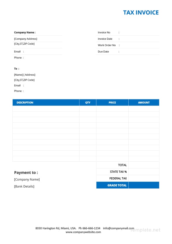 word document tax invoice template