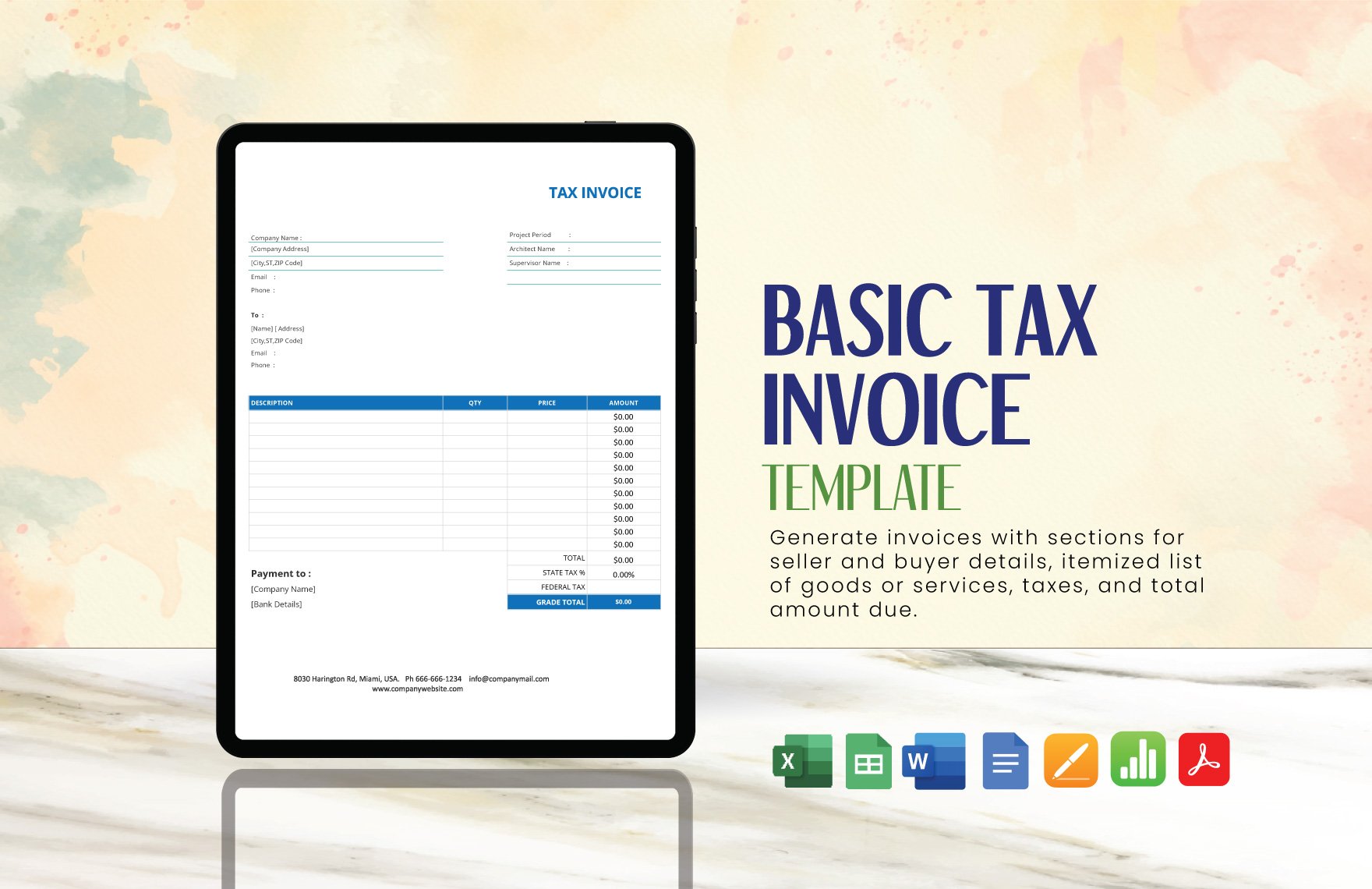 Free Basic Tax Invoice Template in Word, Google Docs, Excel, PDF, Google Sheets, Apple Pages, Apple Numbers