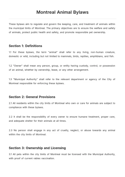 Free Montreal Animal Bylaws Template to Edit Online