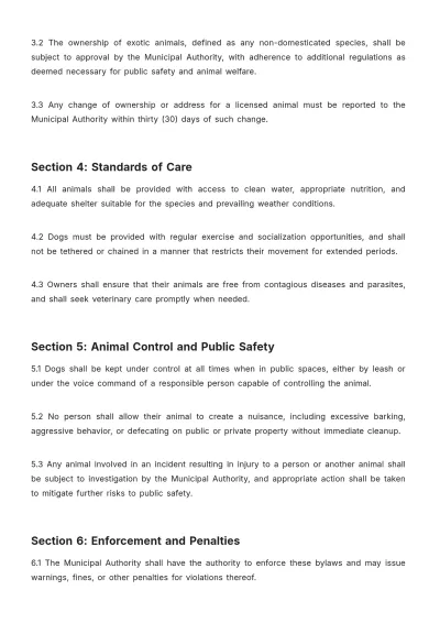 Free Montreal Animal Bylaws Template to Edit Online