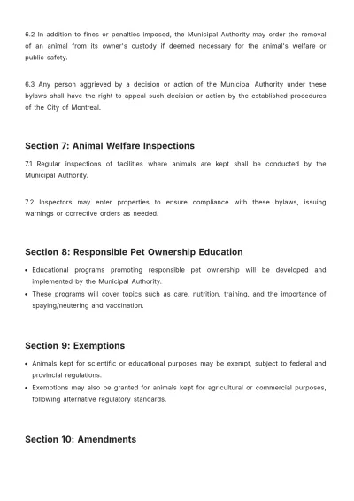 Free Montreal Animal Bylaws Template to Edit Online