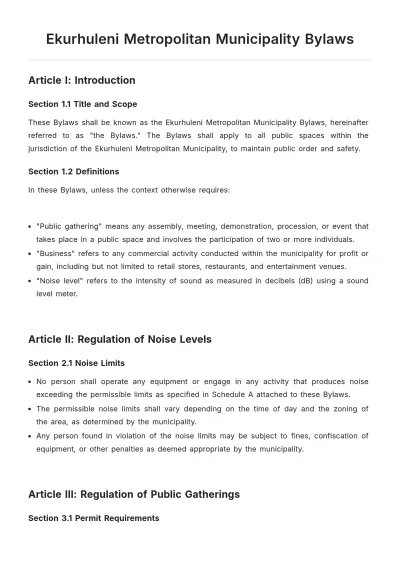 Free Ekurhuleni Metropolitan Municipality Bylaws Template to Edit Online