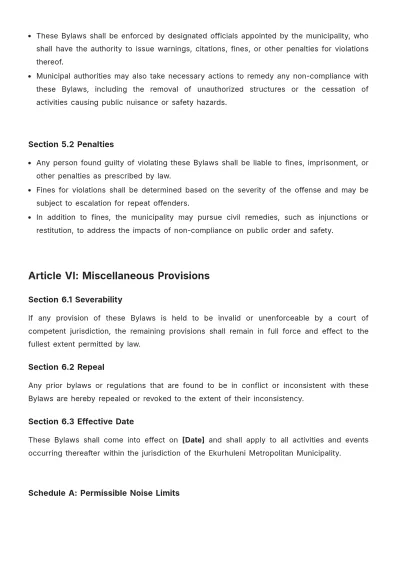 Free Ekurhuleni Metropolitan Municipality Bylaws Template to Edit Online