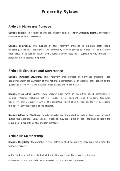 Free Fraternity Bylaws Template to Edit Online