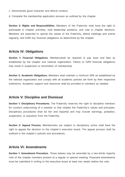 Free Fraternity Bylaws Template to Edit Online