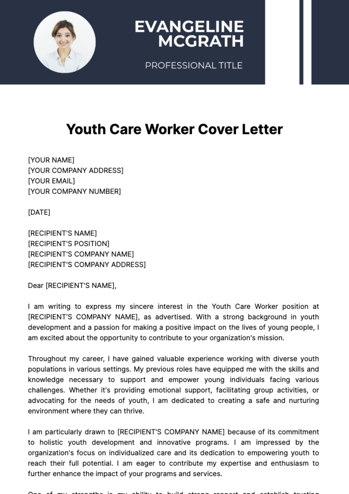 Youth Care Worker Cover Letter Template