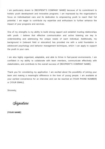 Free Youth Care Worker Cover Letter Template to Edit Online