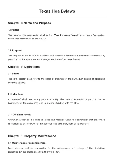 Free Texas Hoa Bylaws Template to Edit Online