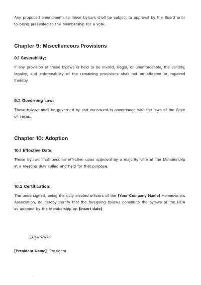 Free Texas Hoa Bylaws Template to Edit Online
