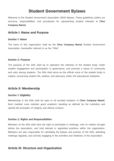 Free Student Government Bylaws Template to Edit Online