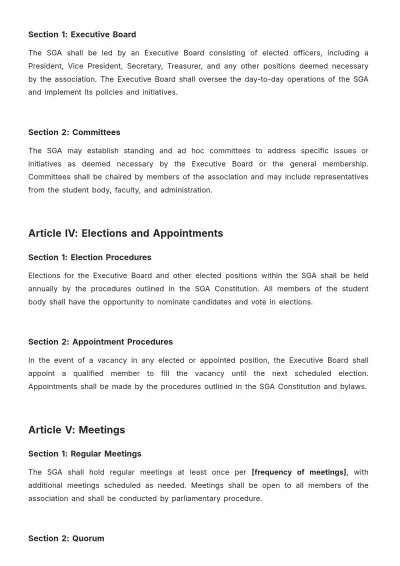 Free Student Government Bylaws Template to Edit Online