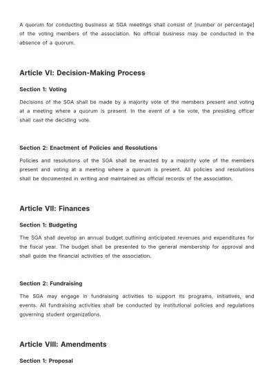 Free Student Government Bylaws Template to Edit Online