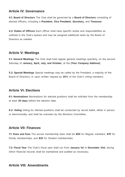Free 501(C)(7) Bylaws Template to Edit Online