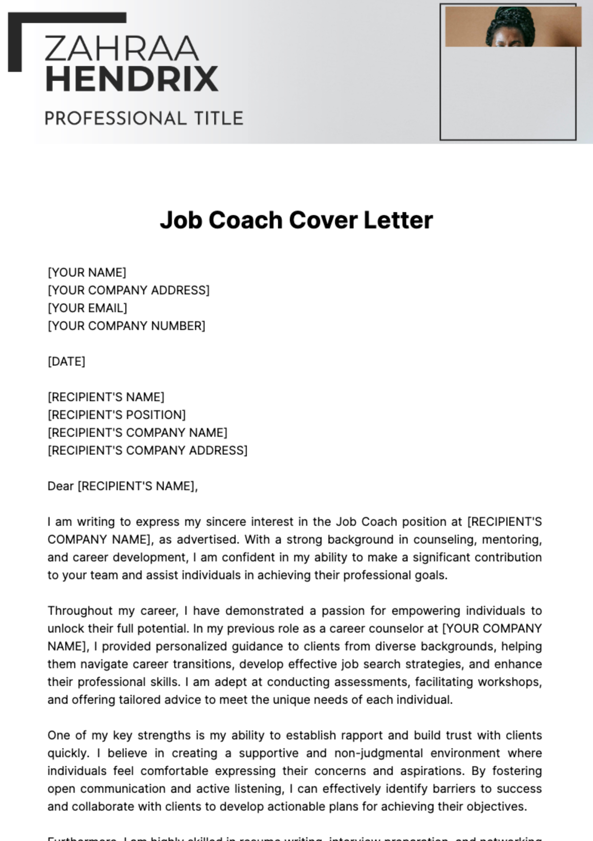 Job Coach Cover Letter Template